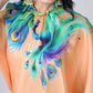 Vastranavya Peach Peacock Print Free Hand Ready to Wear Saree | Swadesiicart