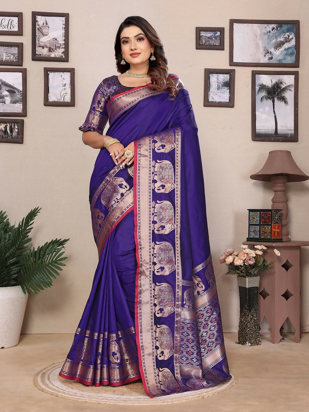 Joban Fashion Royal Blue Solid Banarasi Silk Sarees | Swadesiicart