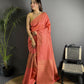 Joban Fashion Peach Banarasi Soft Lichi Silk Checks & Woven Saree | Swadesiicart