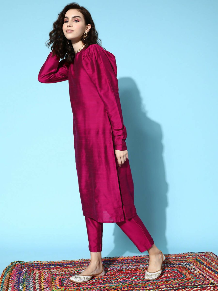 Ahalyaa Women's Traditional wear Kurta Set - Burgundy | Swadesiicart