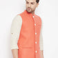 Even Apparels Orange Wool Men Woven Nehru Jacket | Swadesiicart