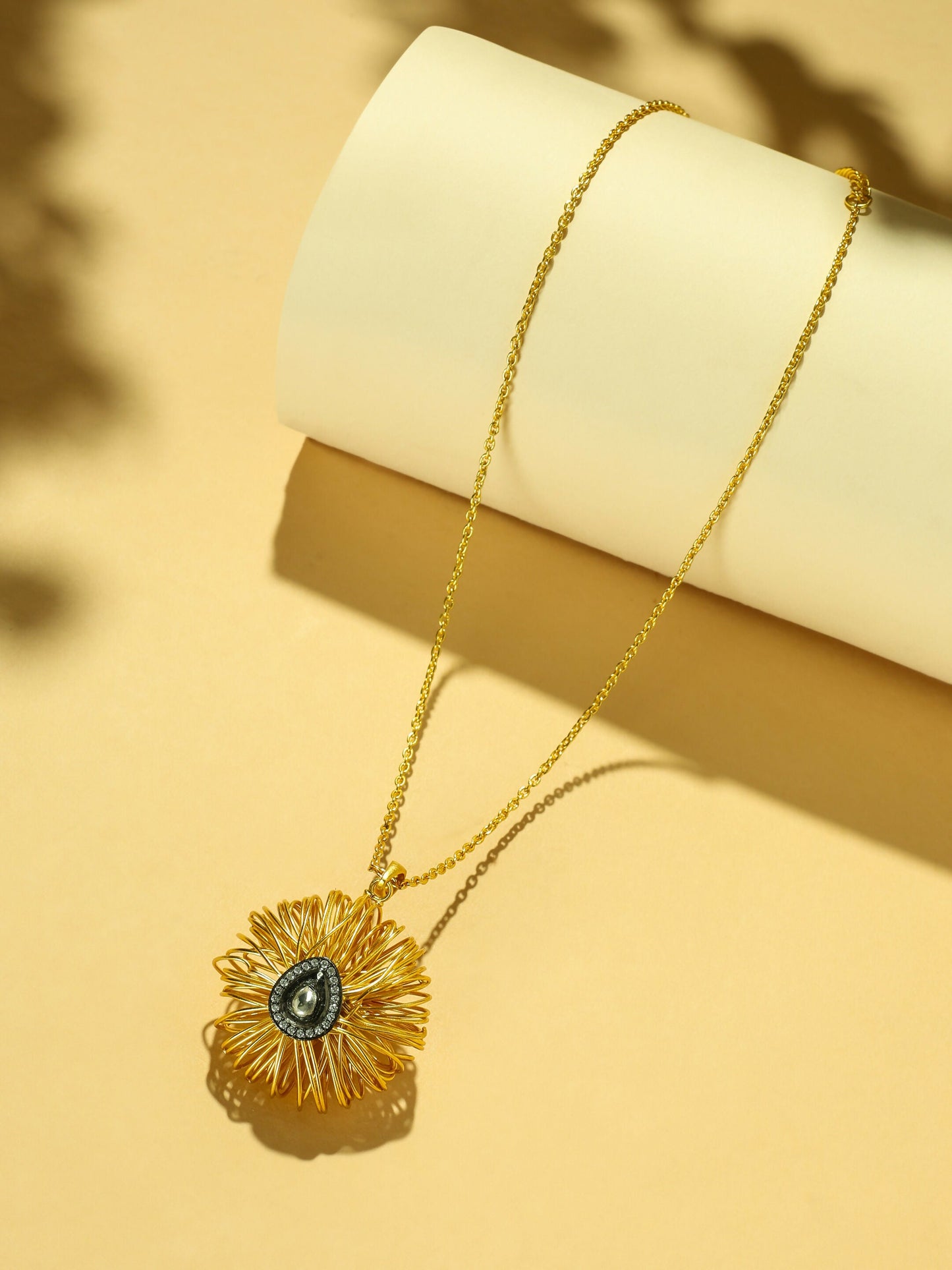 Nuyug 18k Gold-Plated Crystal Studded Minimal Chain Pendant Necklace | Swadesiicart