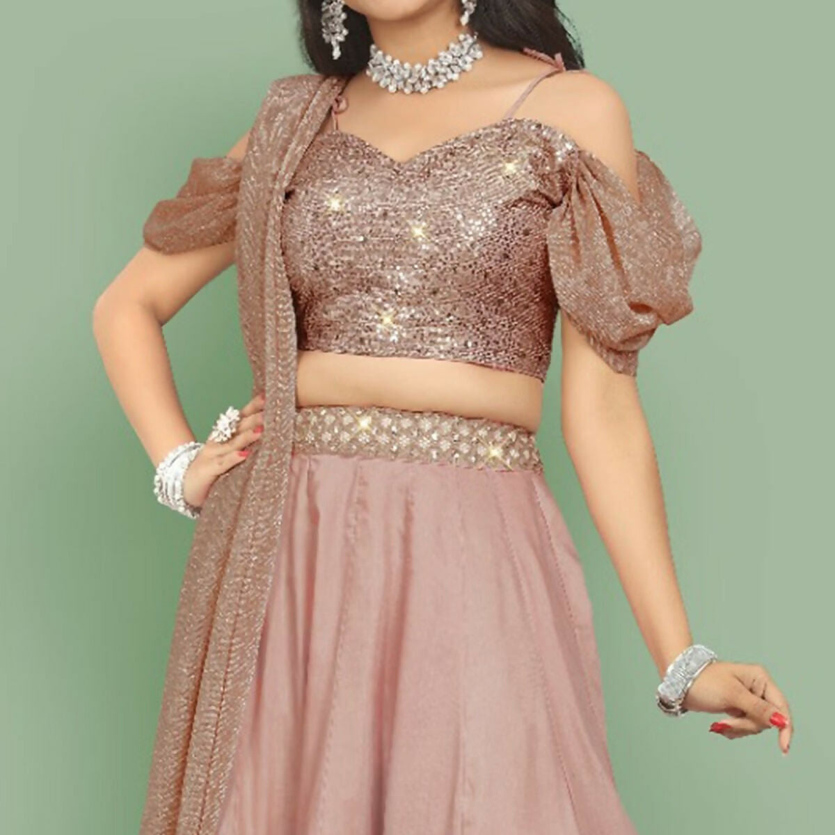 Jyoti Fashion Dusty Rose Pink Dori with Zari Thread Sequence Embroidery Cotton Silk Lehenga Choli with Dupatta | Swadesiicart