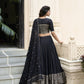 Lorenvalley Black Pure Chanderi Plain With Zari Weaving Work Border Lehenga Choli | Swadesiicart