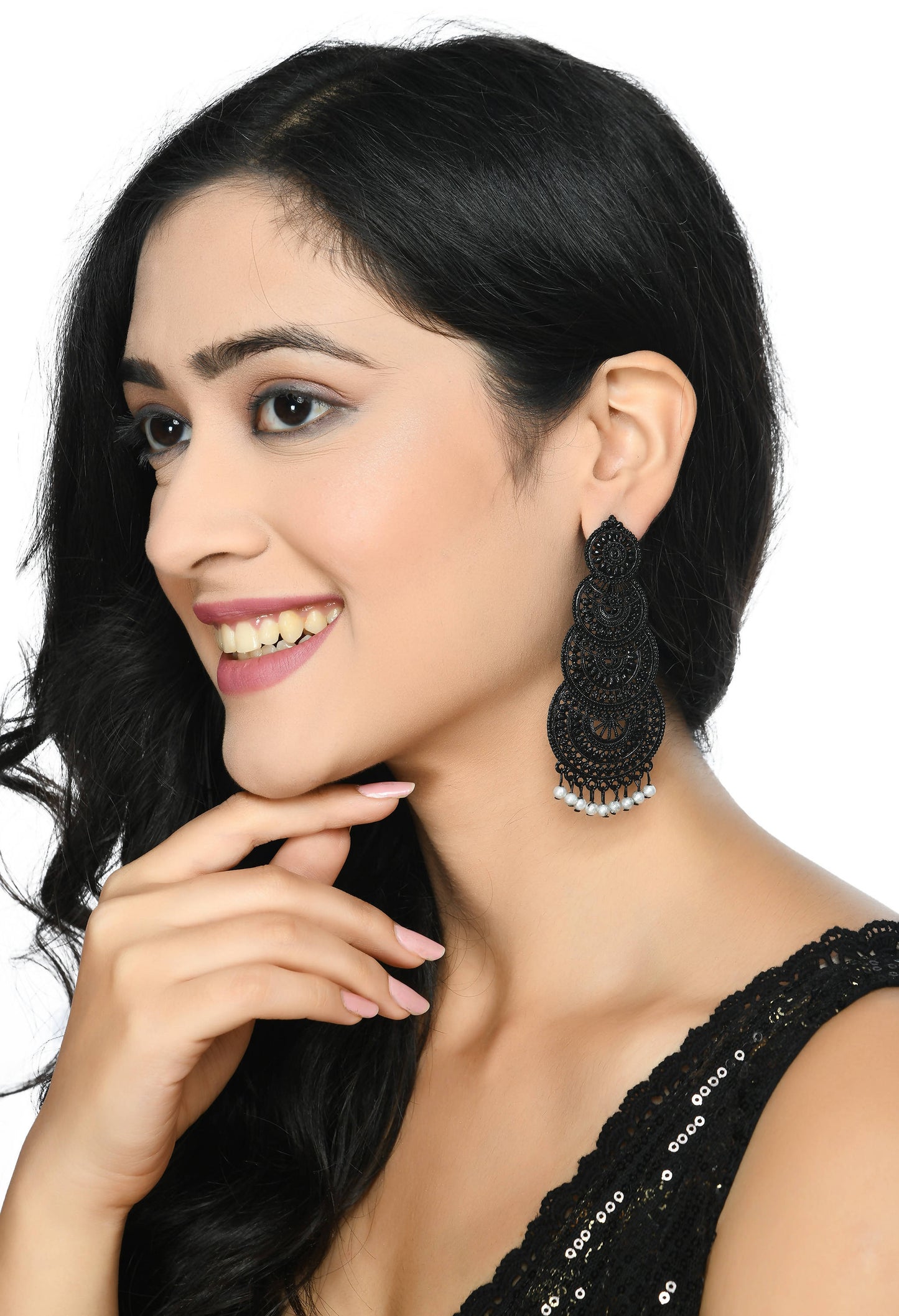 Mominos Fashion Johar Kamal Women's Latest Design Black Color Earrings - Swadesiicart