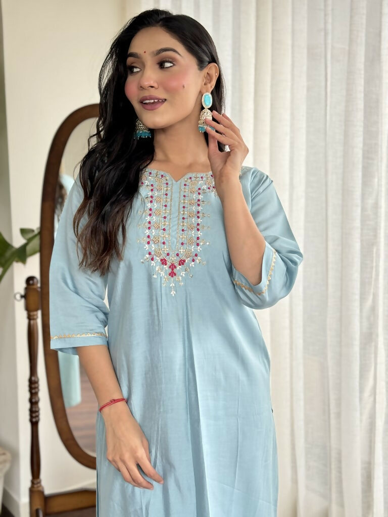 Lavender Viscose chanderi Stitched Suit With Dupatta - Tanisha | Swadesiicart