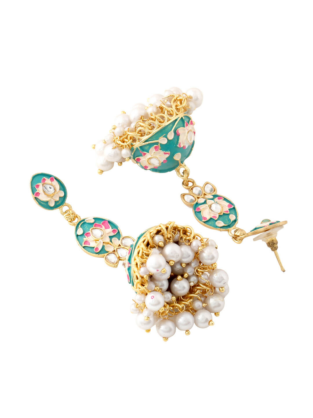 NVR Women Gold-Polished Blue Kundan Jhumkas Earrings | Swadesiicart