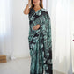 Black Chinon Designer Digital Printed,Mirror Cut Work Saree - Sohni