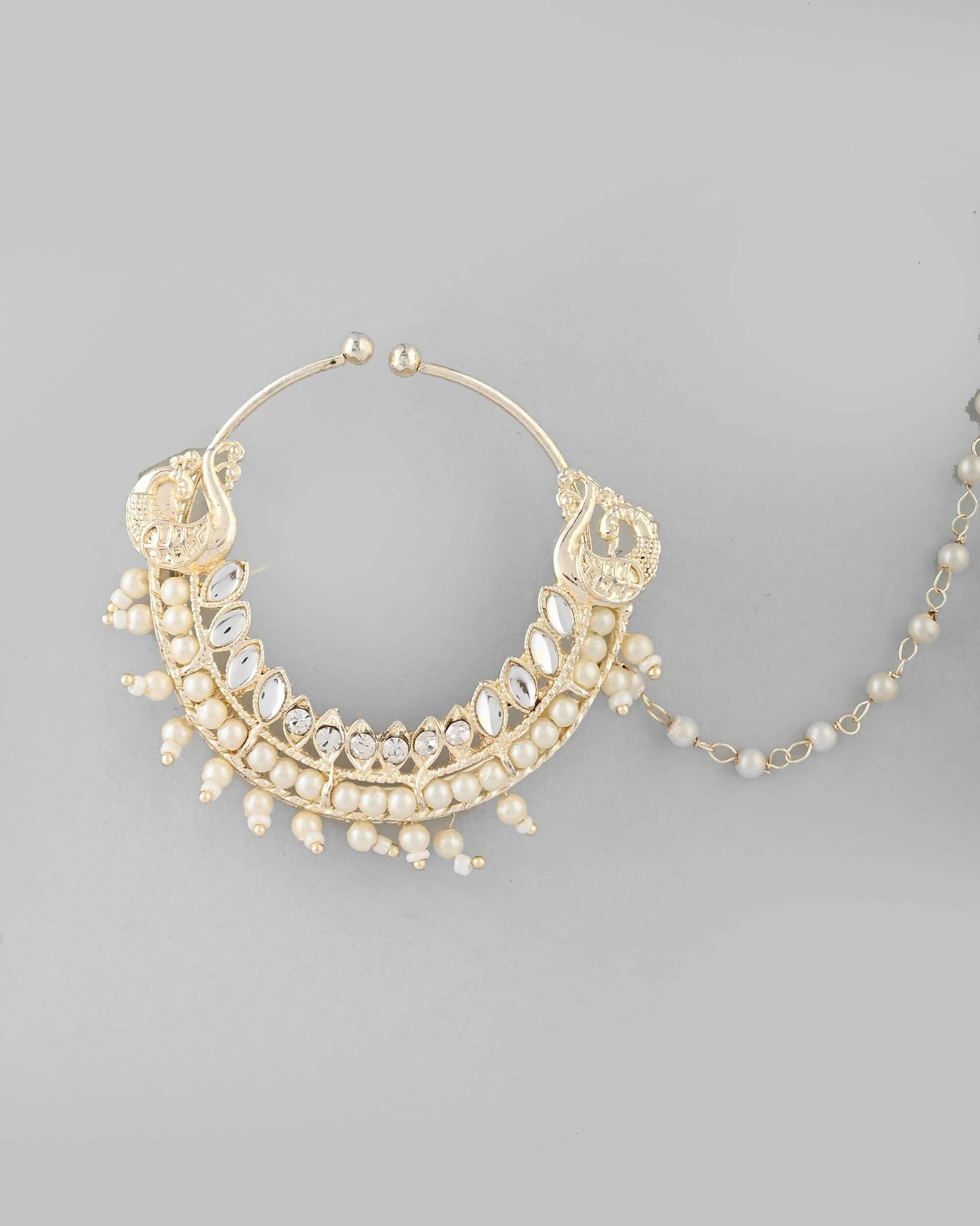 VOJ Gold-Polished With Pearl Indian Nose Pin | Swadesiicart