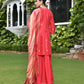 Vaasva Women's Silk Red Emboidered Solid Kurta, Sharara & Dupatta Set | Swadesiicart