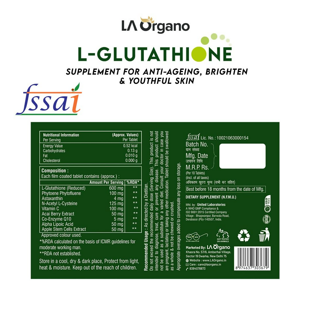 LA Organo L Glutathione Tablets - Swadesiicart