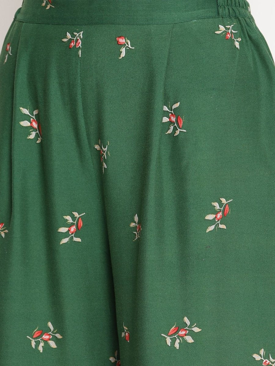 Ahalyaa Women's Green Rayon Printed Kurta Palazzo Set | Swadesiicart