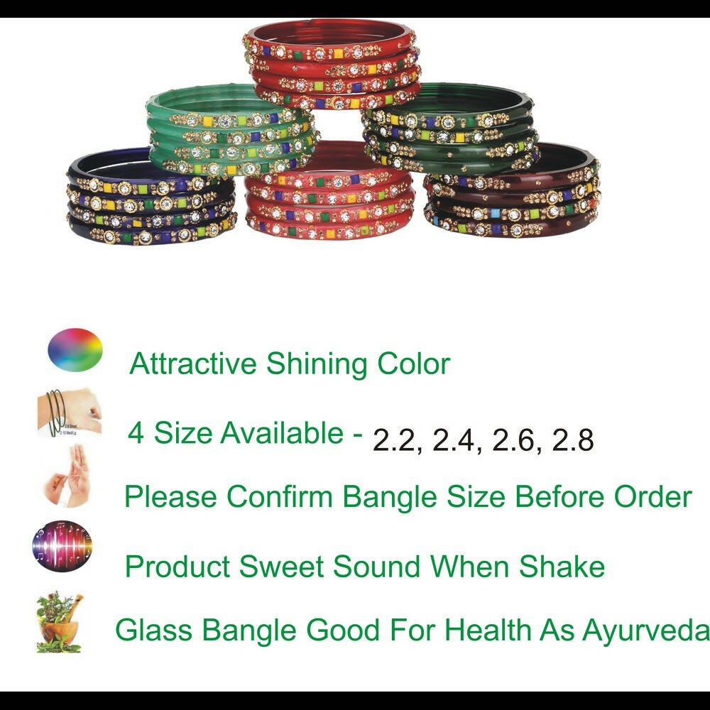 Afast Bridal Wedding & Party Fashionable Colorful Glass Bangle/Kada Set, Pack Of 24 - Swadesiicart