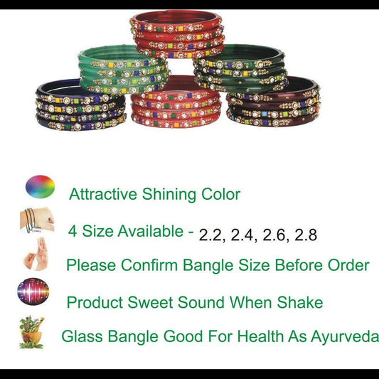 Afast Bridal Wedding & Party Fashionable Colorful Glass Bangle/Kada Set, Pack Of 24 - Swadesiicart