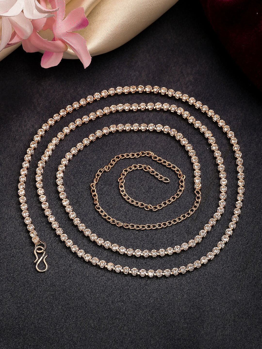 NVR Women's Gold-Polished AD-Studded Kamarbandh Waist Chain | Swadesiicart