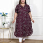 Miravan Women's Plus Size Wine Mandarin Neck Floral Printed A-Line Party wear Kurta - Swadesiicart