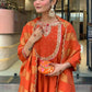 The52 Rust Women's Gorgeous Embroidered Work Chanderi Fabric Flared Kurta Pant and Dupatta Set - Swadesiicart
