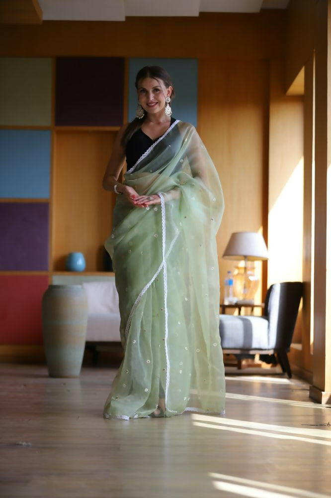 Vamsee Manbhari Green Organza Saree - Swadesiicart