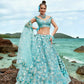 House of Panchhi Sky Blue Organza Sequins, Zarkan And Thread Embroidery Lehenga Choli & Dupatta | Swadesiicart