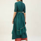 FIORRA Women's Turquise Poly Crepe Flared Kurta With Dupatta - Swadesiicart