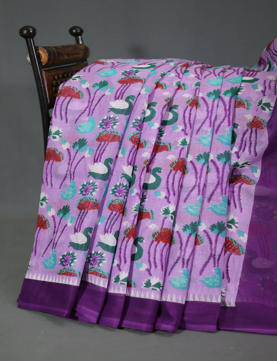 Shades Of Lavender And Purple Pure Munga Cotton Block Print Saree By Gayathri Reddy Designer Studio | Swadesiicart