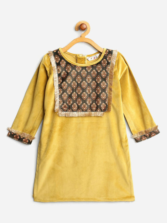 Ahalyaa Mustard Color Digital Print Velvet kids Kurta Palazzo Set For Girls | Swadesiicart