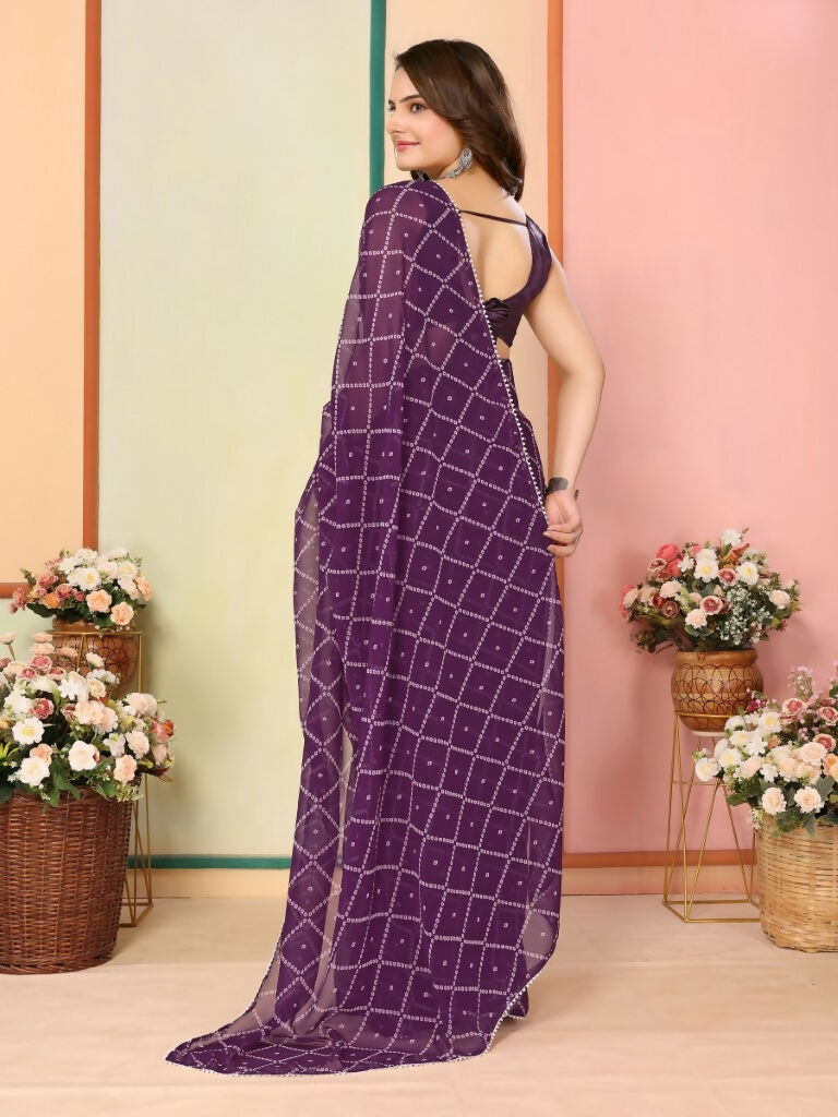 Purple Georgette Designer Printed Ready To Wear Saree - Elite | Swadesiicart