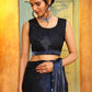 Navy Blue Tom Silk Plain Ready To Wear Saree With Stitched Blouse - Satiksha | Swadesiicart