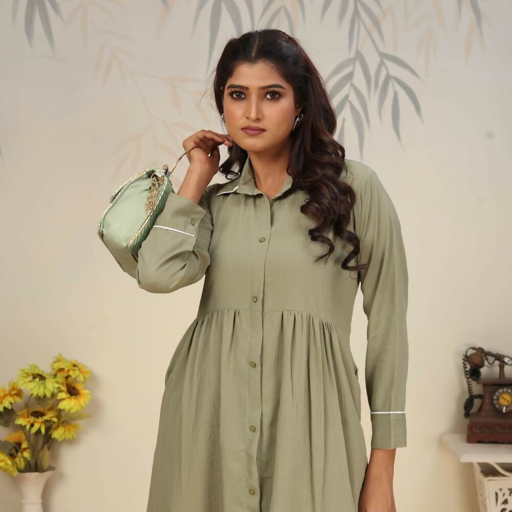 Jyoti Fashion Women's Olive Rinkal Cotton Plain with Side Pocket Kurtis & Sets | Swadesiicart