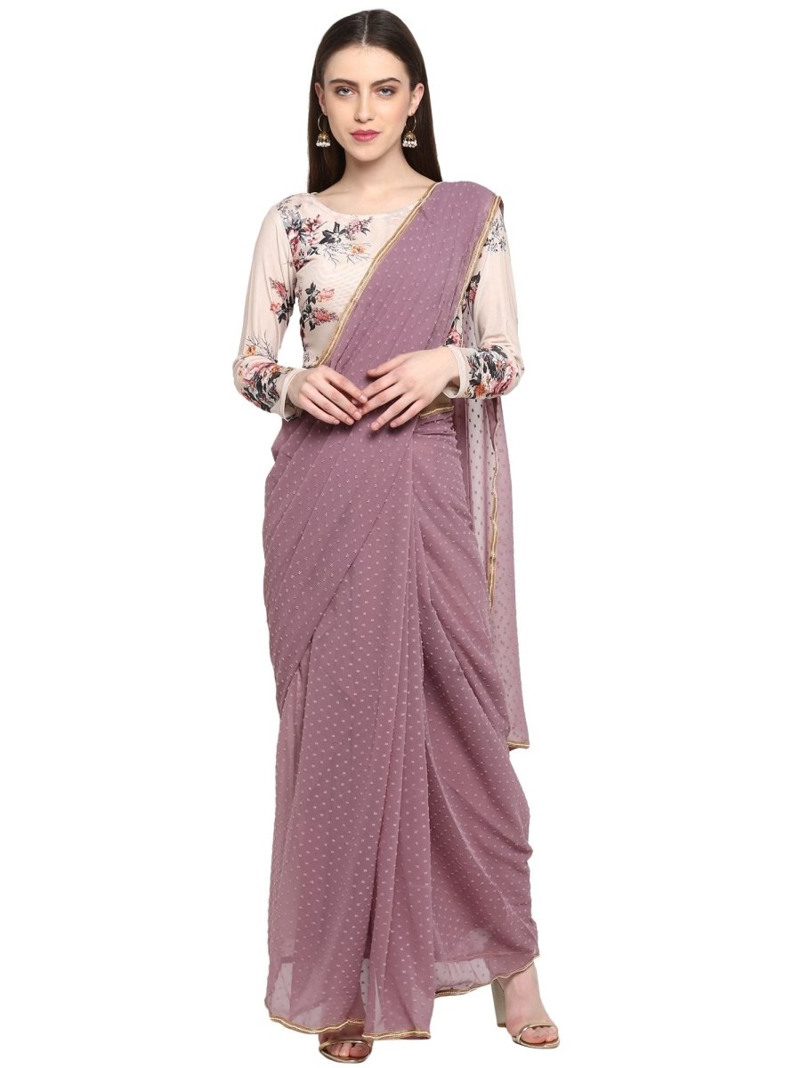 Ahalyaa Women's Mauve Butta Georgette Ready to Wear Saree | Swadesiicart