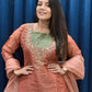 Anaita Dark Peach Roman Shimmer Readymade Kurti Set with Handwork & Moti Work