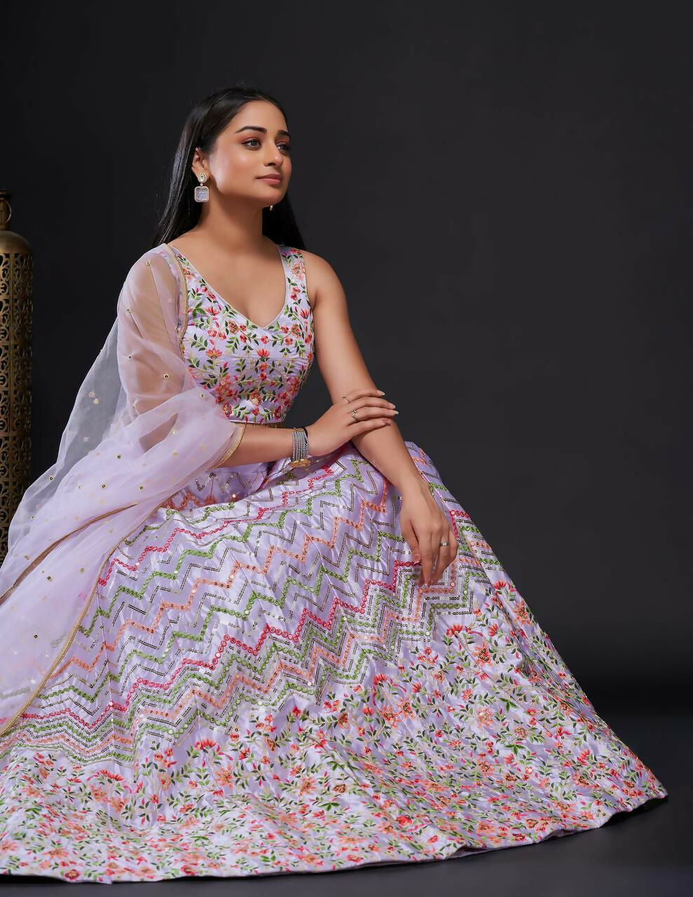 Jyoti Fashion Women's Light Purple Heavy Satin Silk Sequins with Thread Embroidered Designer Lehenga Choli Set | Swadesiicart