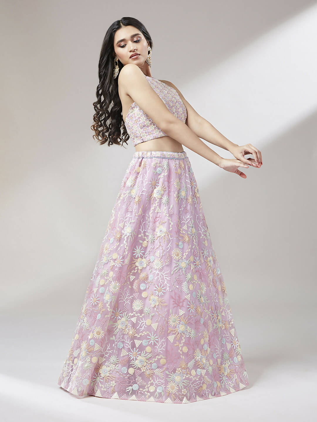 House of Panchhi Coral Net heavy Sequinse embroidery Lehenga choli & Dupatta | Swadesiicart
