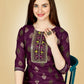 Jyoti Fashion Women's Wine Viscose Rayon Embroidered Kurta Pant Set | Swadesiicart