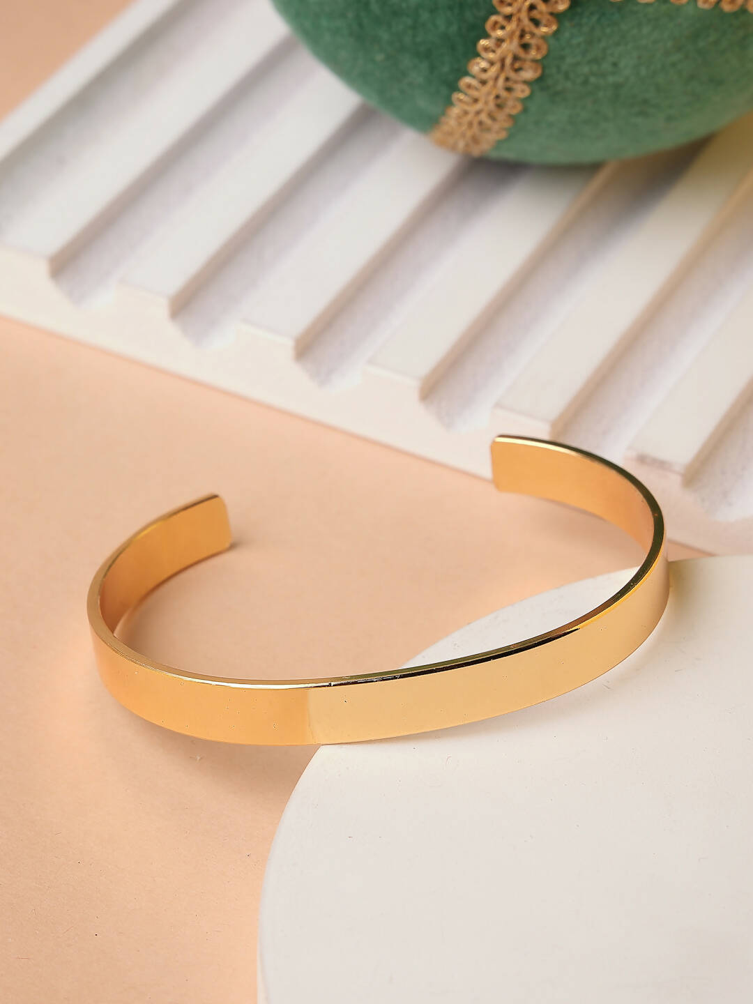 NVR Men Gold Stainless Steel Cuff Bracelet - Swadesiicart