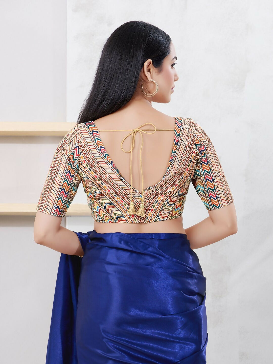 Joban Fashion Light-Gold Shift Elbow Sleeveless Back Open Blouse - Swadesiicart
