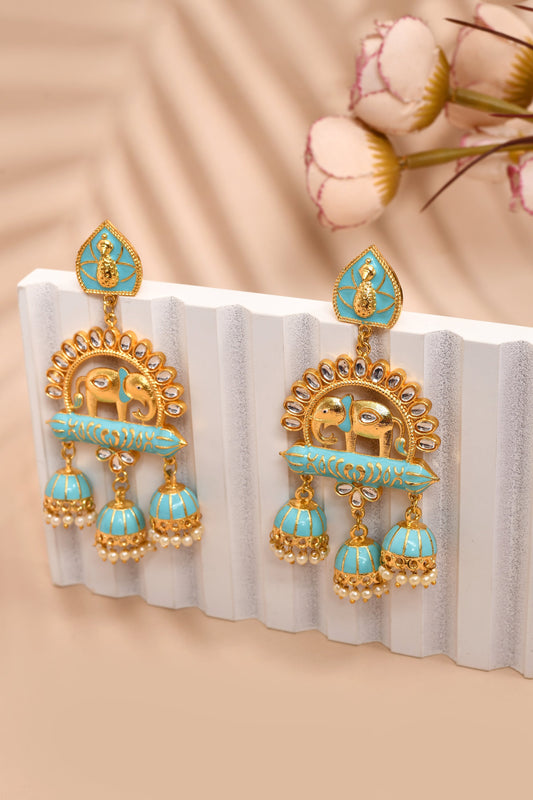 Elephant Shape Sky Blue Jhumki Drop Earrings for Womens by House of Ree | Swadesiicart
