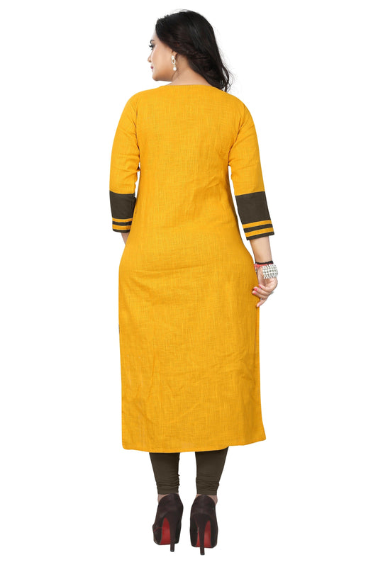 NOZ2TOZ Women's Yellow Cotton Kurta (1 Pc Set) - Swadesiicart