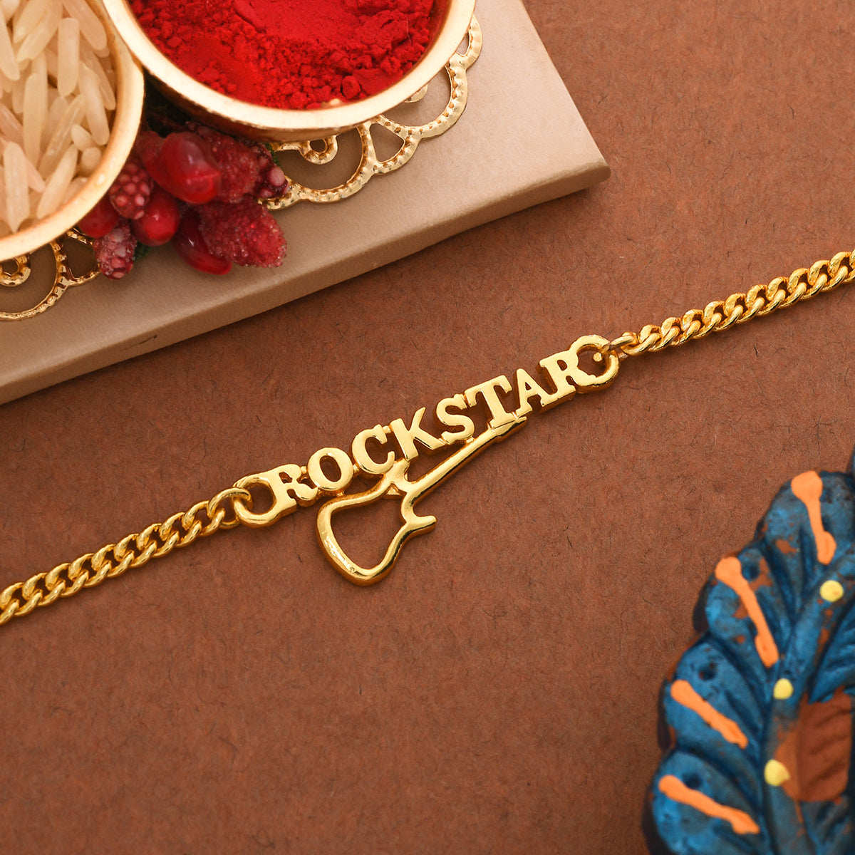 trueBrowns Gold Tone ROCKSTAR Rakhi | Swadesiicart