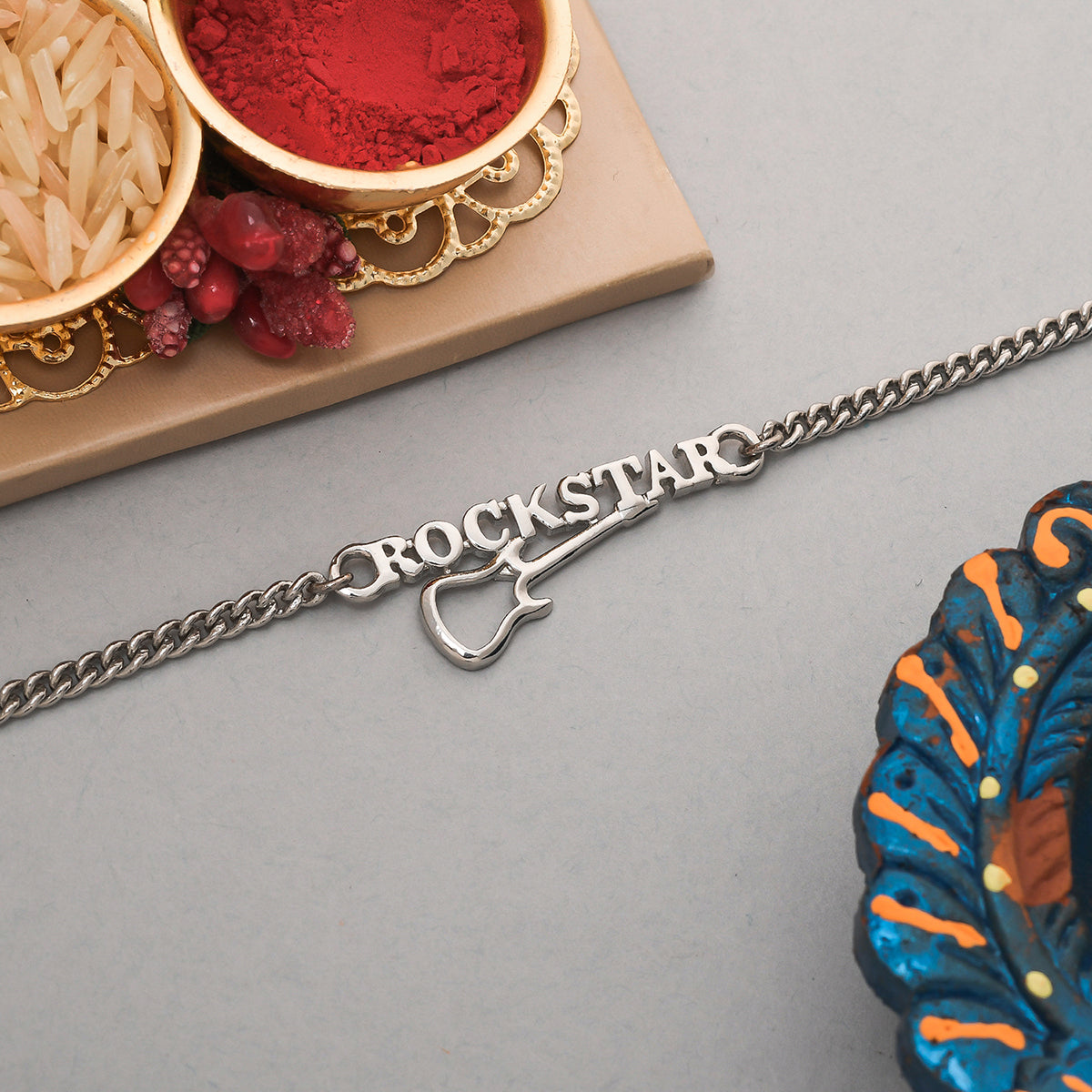 trueBrowns Stylish ROCKSTAR Silver Tone Bracelet Rakhi | Swadesiicart
