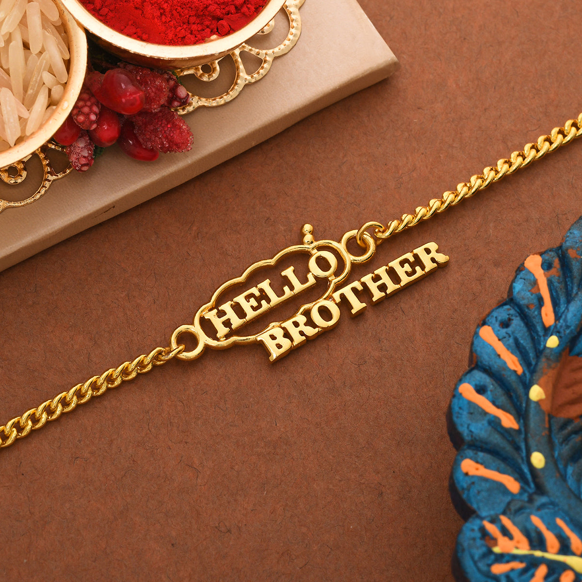 trueBrowns X Voylla Hello Brother Gold-Polished Stylish Bracelet Rakhi | Swadesiicart