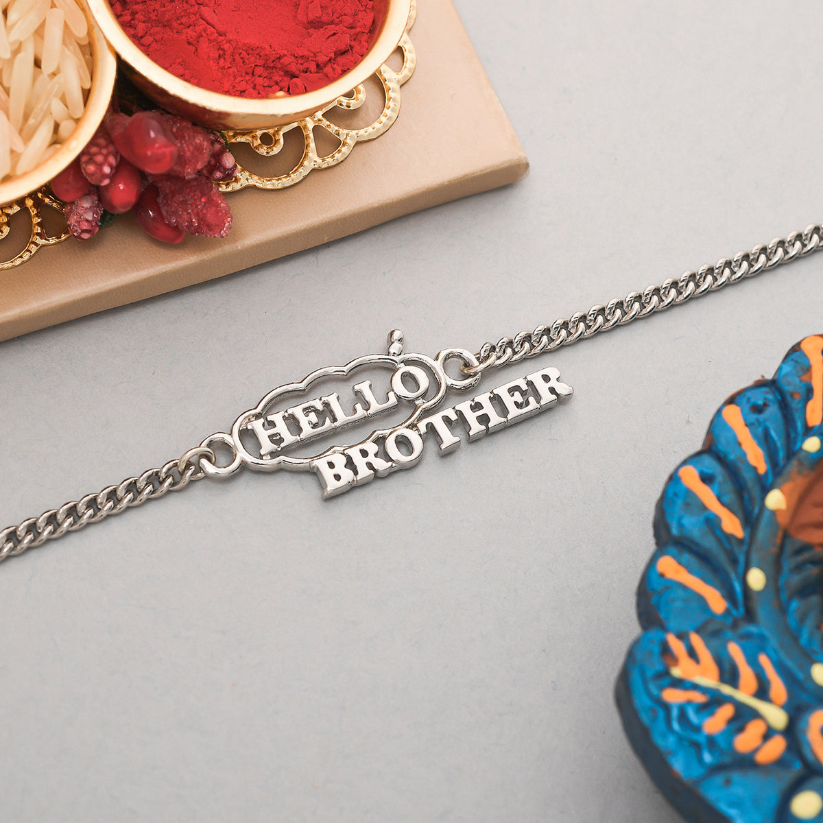 trueBrowns X Voylla Stylish Hello Brother Silver Tone Bracelet Rakhi | Swadesiicart