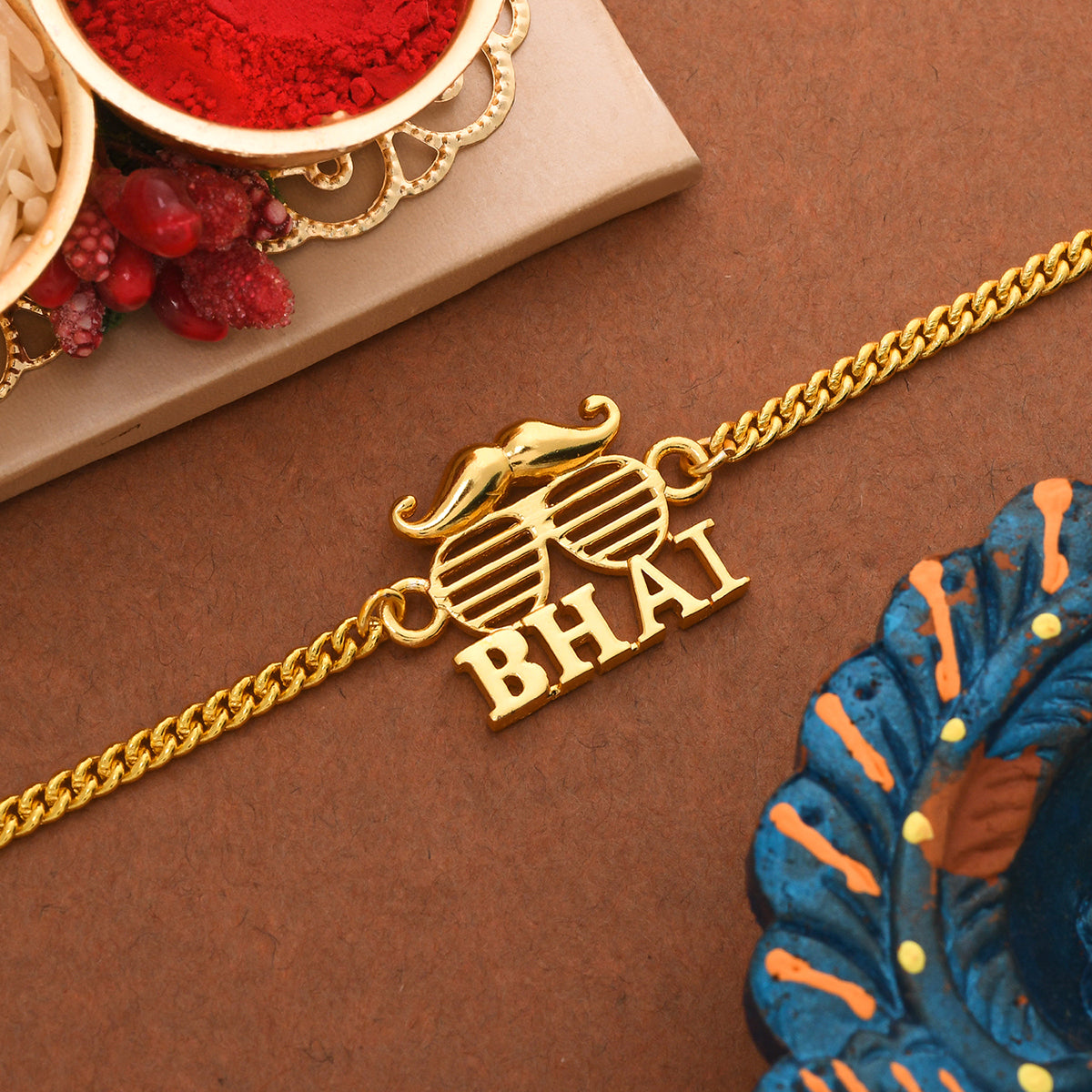 trueBrowns Bhai Gold Tone Bracelet Style Rakhi | Swadesiicart