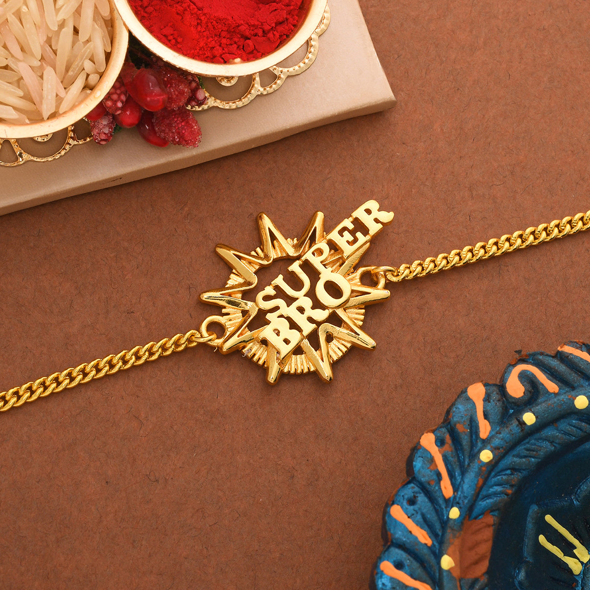 trueBrowns X Voylla Super Bro Fabulous Gold Tone Rakhi | Swadesiicart