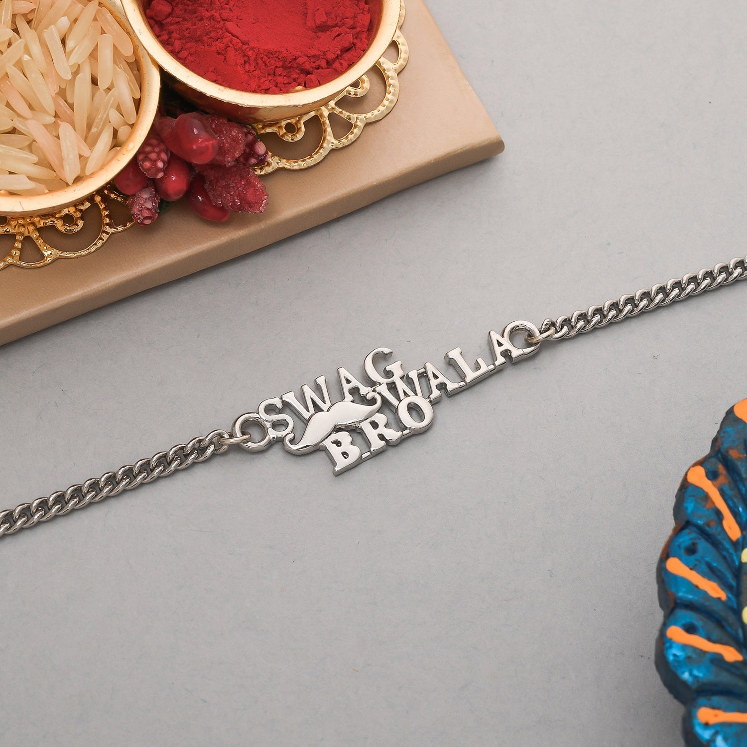 trueBrowns X Voylla Stylish Swag Wala Bro Silver Plated Bracelet Rakhi | Swadesiicart