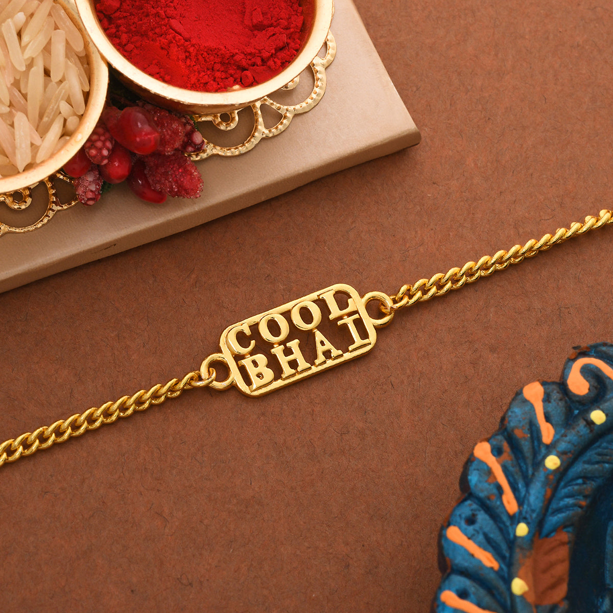 trueBrowns Cool Bhai Gold Tone Bracelet Style Rakhi | Swadesiicart