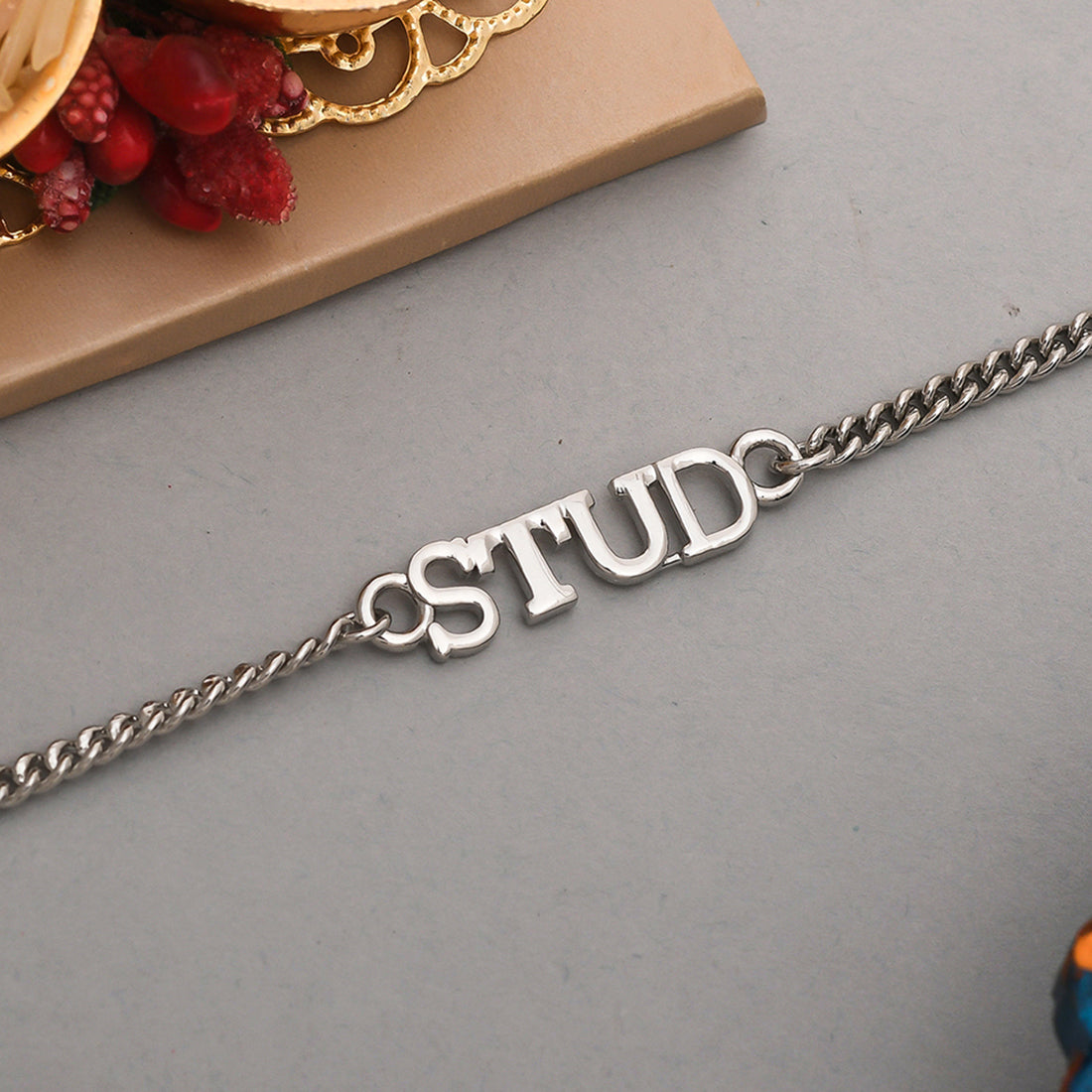 trueBrowns Stylish Silver Plated Bracelet Style STUD rakhi | Swadesiicart