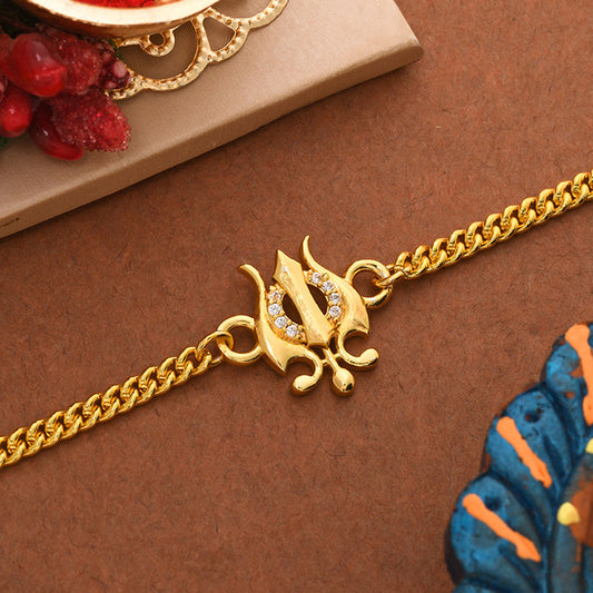 trueBrowns Yellow Gold-Polished Trishul Bracelet Rakhi | Swadesiicart