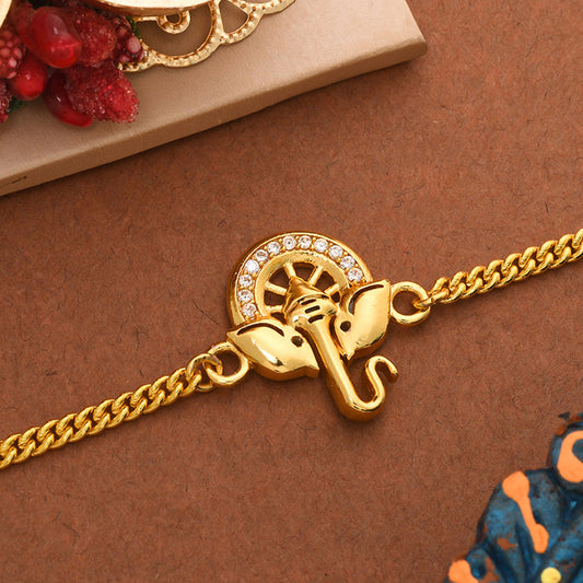 trueBrowns Gold Tone Ganesha Bracelet Style Rakhi | Swadesiicart