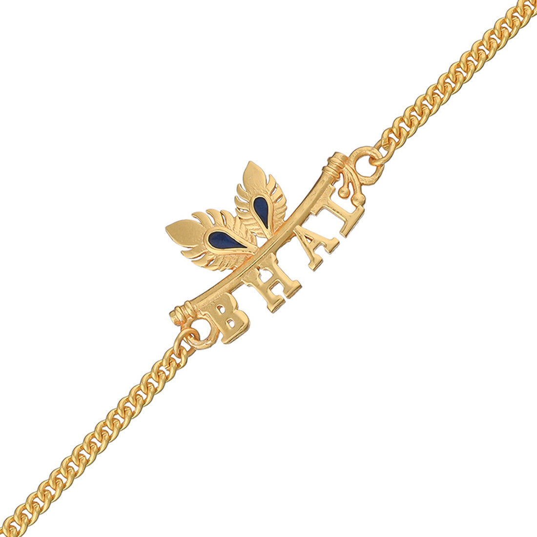 trueBrowns Peacock Feather Motif Gold Tone Bhai Rakhi | Swadesiicart